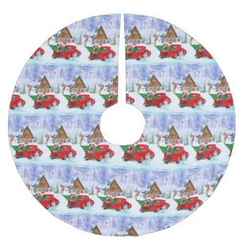 Yorkshire Terrier Dog In Christmas Delivery Truck Brushed Polyester Tree Skirt