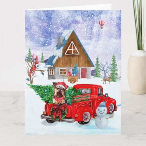 Yorkshire Terrier Dog In Christmas Delivery Truck Card