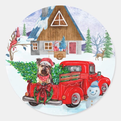 Yorkshire Terrier Dog In Christmas Delivery Truck Classic Round Sticker