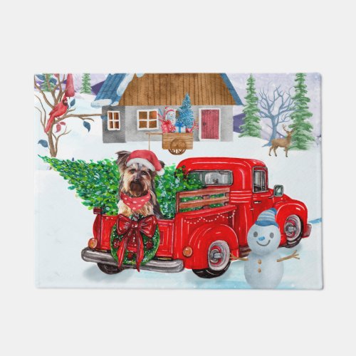 Yorkshire Terrier Dog In Christmas Delivery Truck Doormat