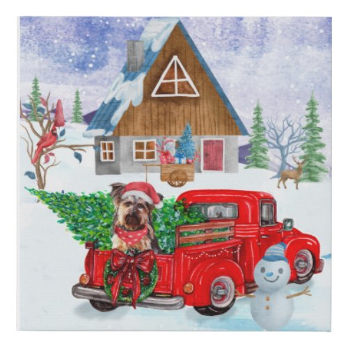 Yorkshire Terrier Dog In Christmas Delivery Truck Faux Canvas Print