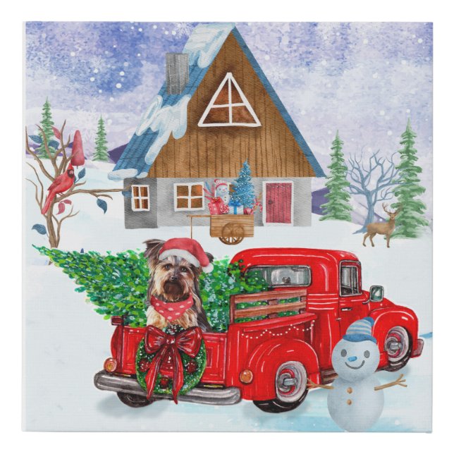 Yorkshire Terrier Dog In Christmas Delivery Truck Faux Canvas Print (Front)