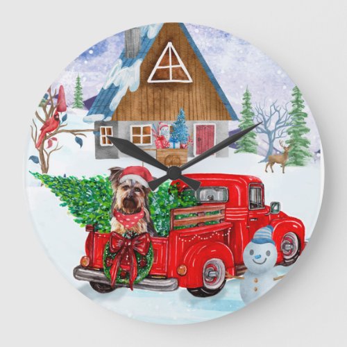 Yorkshire Terrier Dog In Christmas Delivery Truck Large Clock
