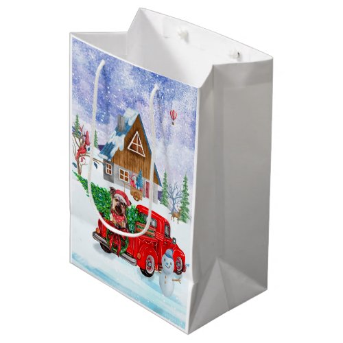Yorkshire Terrier Dog In Christmas Delivery Truck Medium Gift Bag