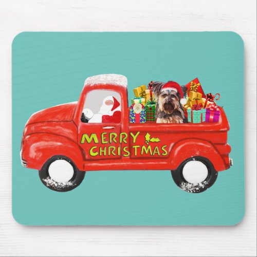 Yorkshire Terrier Dog in Christmas Delivery Truck Mouse Pad