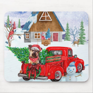 Yorkshire Terrier Dog In Christmas Delivery Truck Mouse Pad