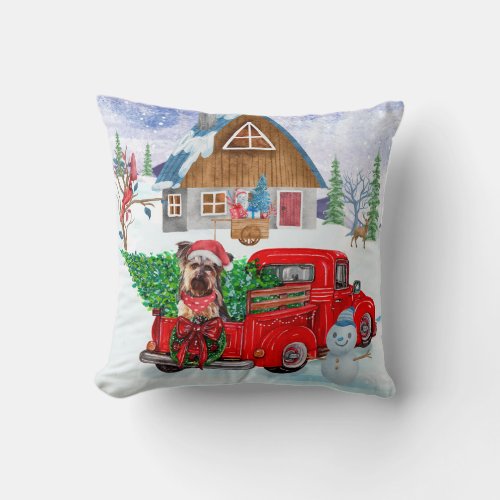 Yorkshire Terrier Dog In Christmas Delivery Truck  Throw Pillow