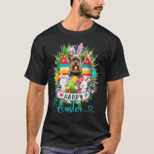 Yorkshire Terrier Dog In Easter Eggs Basket Happy T-Shirt