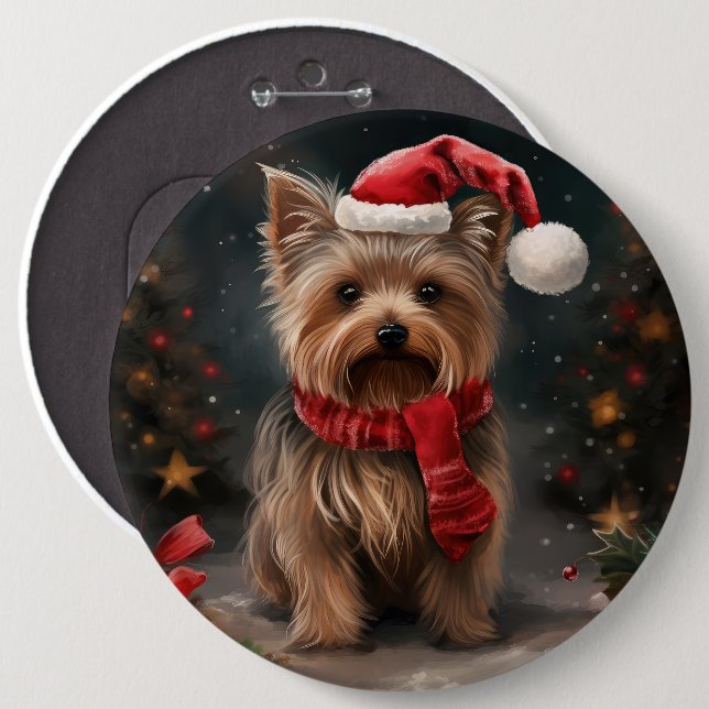 Yorkshire Terrier Dog in Snow Christmas Button (Front & Back)