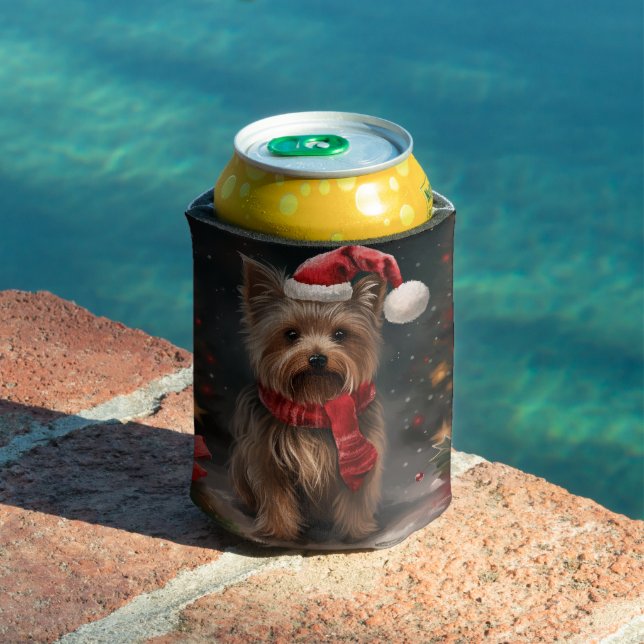 Yorkshire Terrier Dog in Snow Christmas Can Cooler (In Situ Pool)