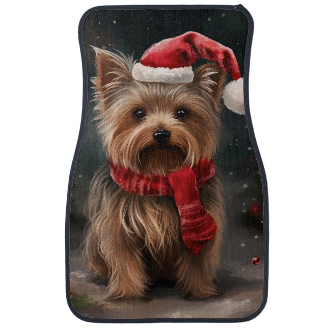 Yorkshire Terrier Dog in Snow Christmas Car Floor Mat (Front)