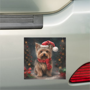 Yorkshire Terrier Dog in Snow Christmas Car Magnet