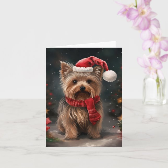 Yorkshire Terrier Dog in Snow Christmas Card (Orchid)