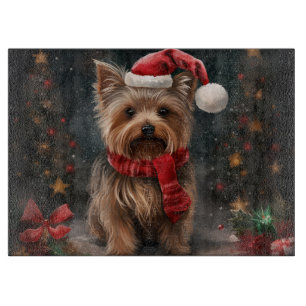 Yorkshire Terrier Dog in Snow Christmas Cutting Board