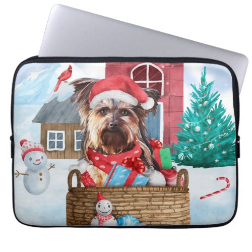 Yorkshire Terrier Dog In snow Christmas Dog House Laptop Sleeve