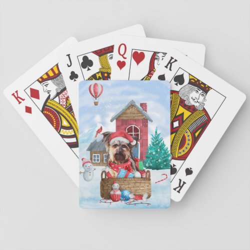 Yorkshire Terrier Dog In snow Christmas Dog House  Poker Cards