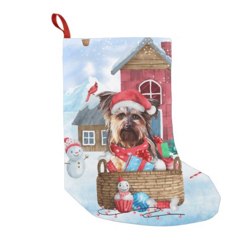 Yorkshire Terrier Dog In snow Christmas Dog House Small Christmas Stocking