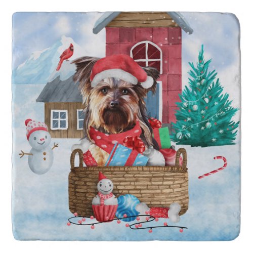 Yorkshire Terrier Dog In snow Christmas Dog House Trivet