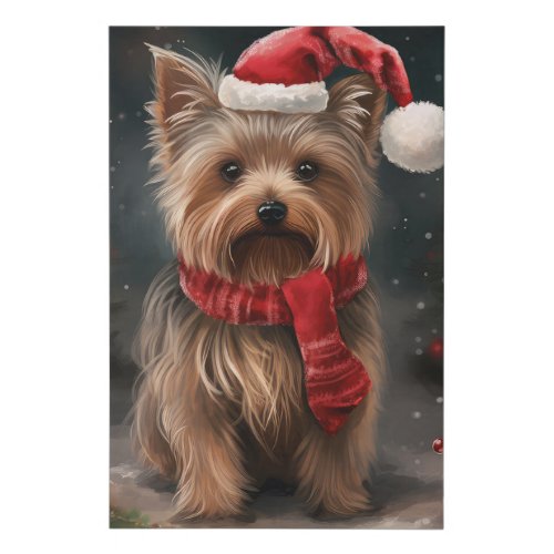 Yorkshire Terrier Dog in Snow Christmas Faux Canvas Print