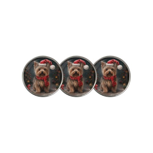 Yorkshire Terrier Dog in Snow Christmas Golf Ball Marker