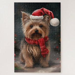 Yorkshire Terrier Dog in Snow Christmas Jigsaw Puzzle