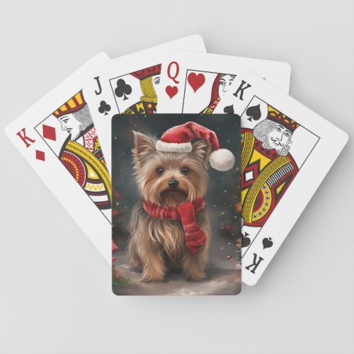 Yorkshire Terrier Dog in Snow Christmas Playing Cards