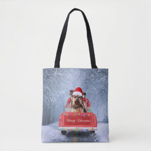 Yorkshire Terrier Dog in Snow sitting in Christmas Tote Bag