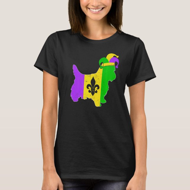 Yorkshire Terrier Dog Mardi Gras Carnival Funny Pu T-Shirt (Front)