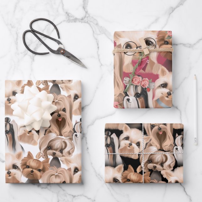 Yorkshire Terrier Dog Pattern Wrapping Paper Sheets (Front)