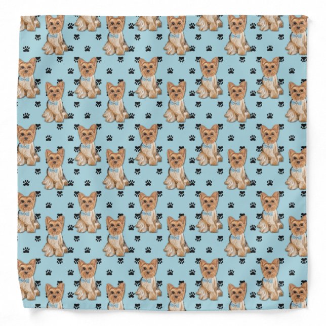 Yorkshire Terrier Dog Paw Prints Pattern Bandana (Front)