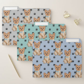 Yorkshire Terrier Dog Paw Prints Pattern File Folder