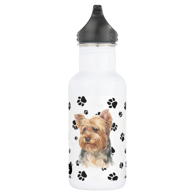 Yorkshire Terrier Dog Pawprint Stainless Steel Water Bottle (Right)