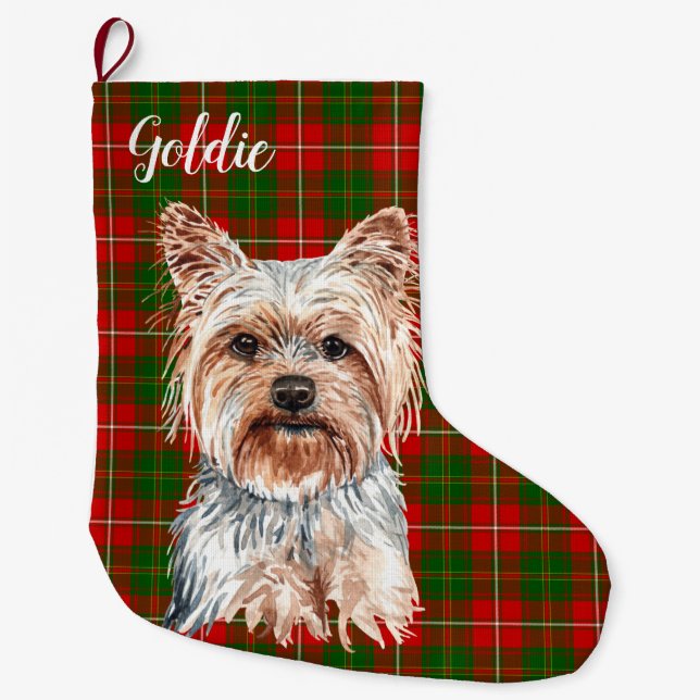 Yorkshire Terrier Dog Personalized Large Christmas Stocking (Front)