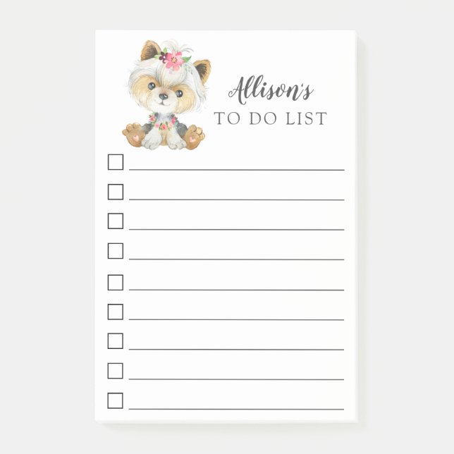 Yorkshire Terrier Dog Personalized To Do List Post-it Notes (Front)