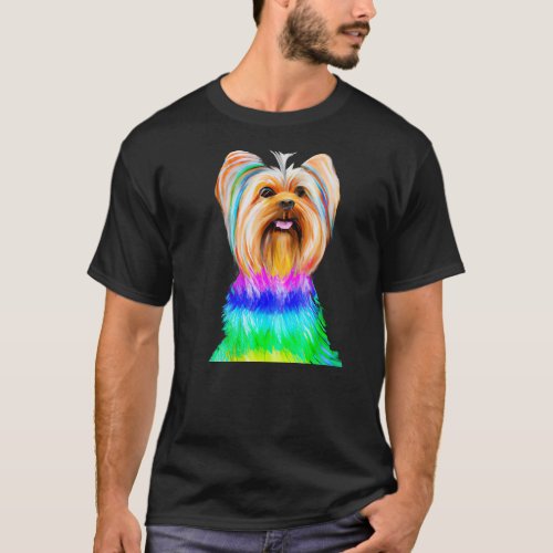 Yorkshire Terrier Dog Rainbow Painting T_Shirt