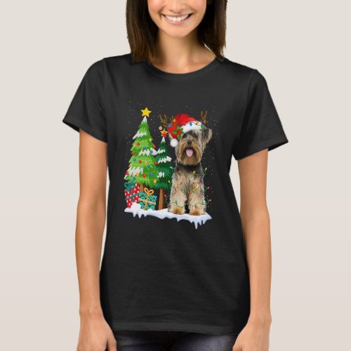 Yorkshire Terrier Dog Santa Hat Reindeer Christmas T_Shirt