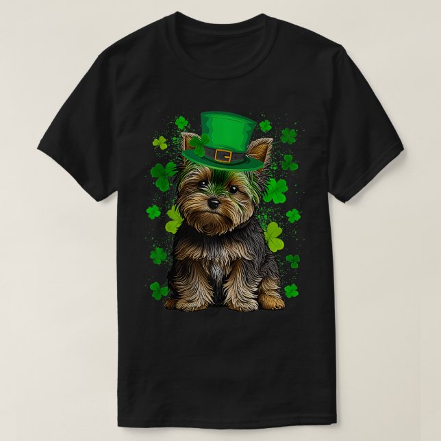 Yorkshire Terrier Dog Shamrocks St Patricks Day  T-Shirt (Design Front)
