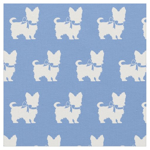 Yorkshire Terrier Dog Silhouette Yorkie Light Blue Fabric