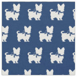 Yorkshire Terrier Dog Silhouette Yorkie Navy Blue Fabric
