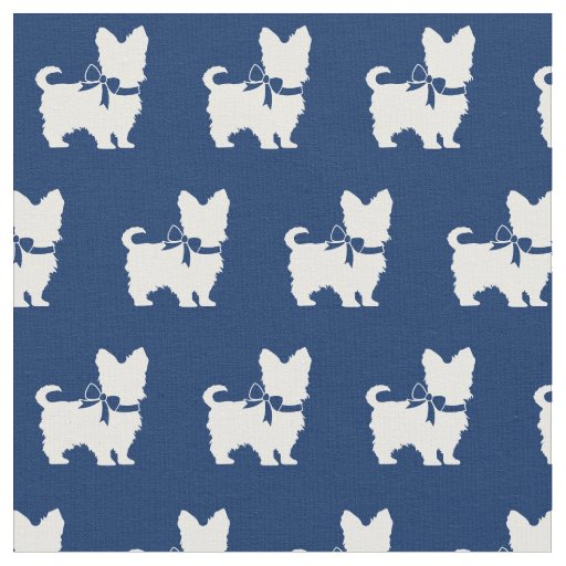 Yorkshire Terrier Dog Silhouette Yorkie Navy Blue Fabric