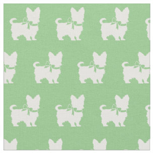 Yorkshire Terrier Dog Silhouette Yorkie Sage Green Fabric