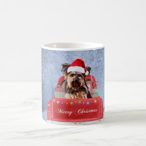  Yorkshire Terrier Dog Snow sitting in Christmas  Coffee Mug