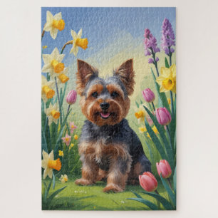 Yorkshire Terrier Dog Spring Flowers Painting Jigsaw Puzzle