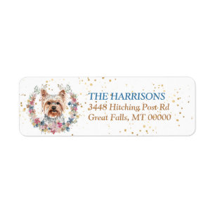 Yorkshire Terrier Dog Spring Flowers Wreath Label