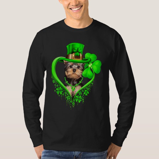 Yorkshire Terrier Dog St Patricks Day Lover Irish  T-Shirt (Front)