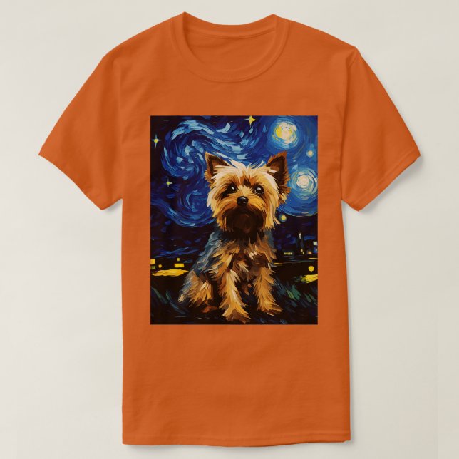 Yorkshire Terrier Dog Starry Night Van Gogh Art Lo T-Shirt (Design Front)