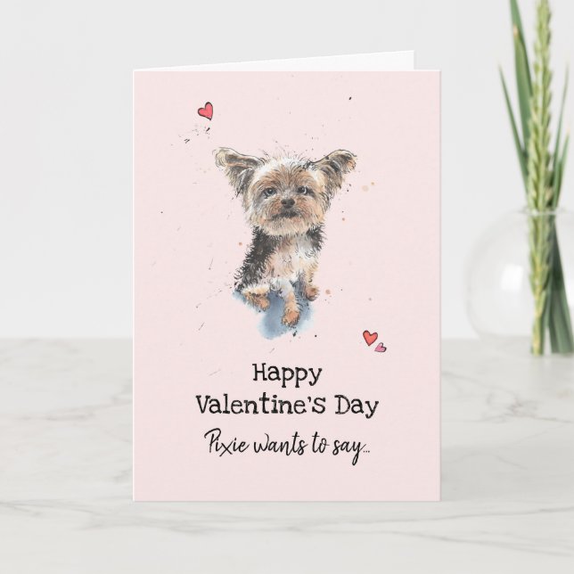 Yorkshire Terrier dog Valentine’s day Greetings Card (Front)