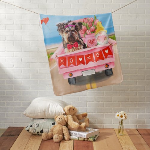 Yorkshire Terrier Dog Valentines Day Truck  Baby Blanket