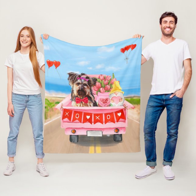 Yorkshire Terrier Dog Valentine's Day Truck Fleece Blanket (In Situ)