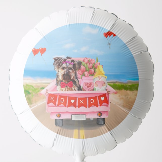 Yorkshire Terrier Dog Valentine's Day Truck Hearts Balloon (Front)